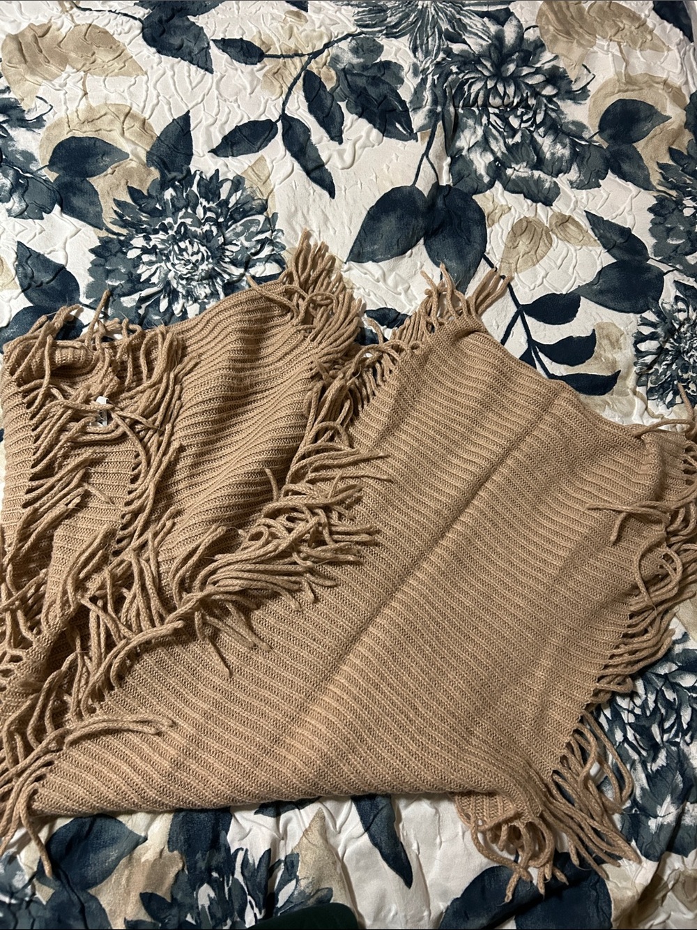 Soft Fringe Knit Infinity Wrap Scarf in Camel